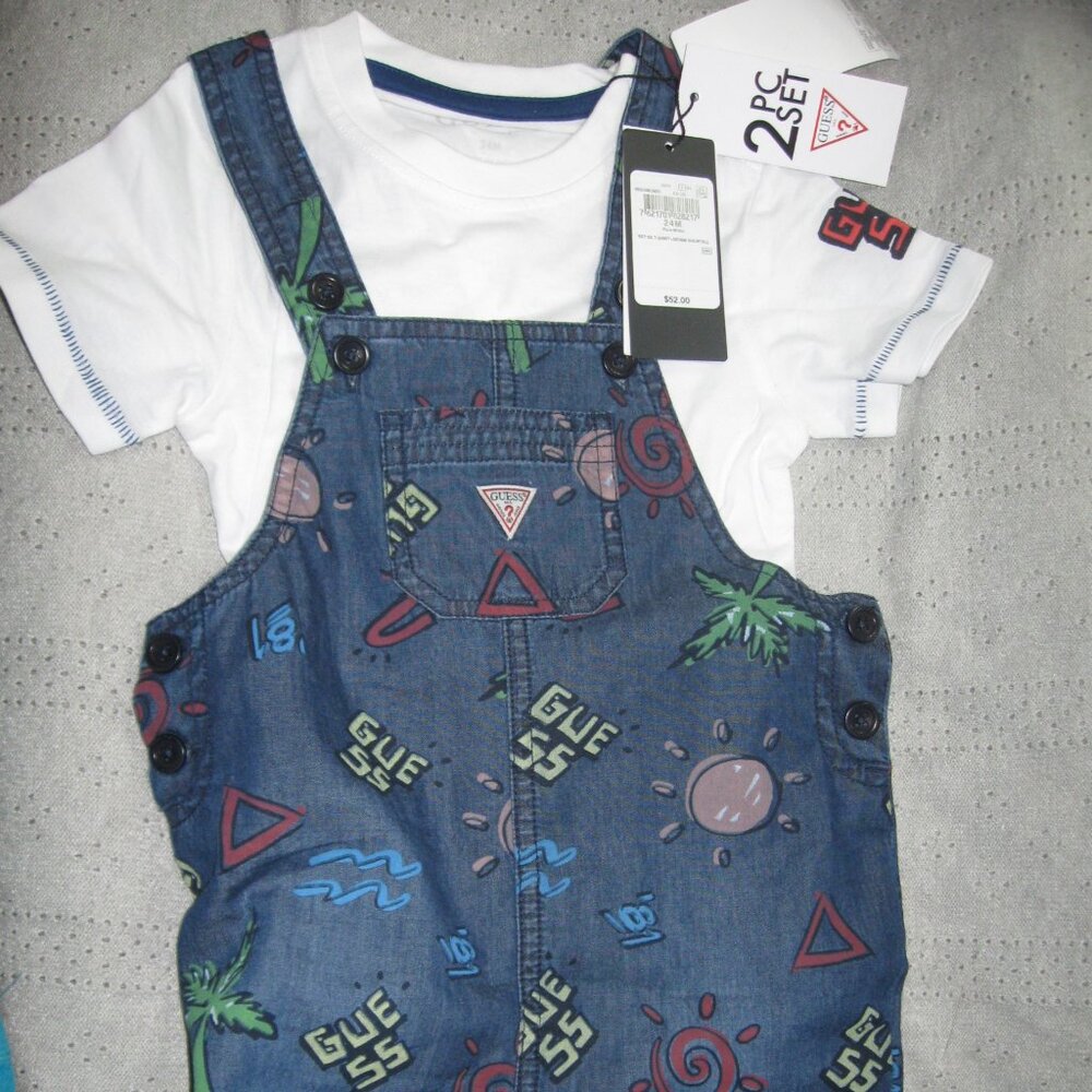 Guess 24mo NWT baby toddler overalls tshirt set 100% Cotton